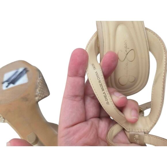 Jessica Simpson Sandals Size 5 Open Toe High Heel in Gold Ankle Strap - Picture 6 of 8